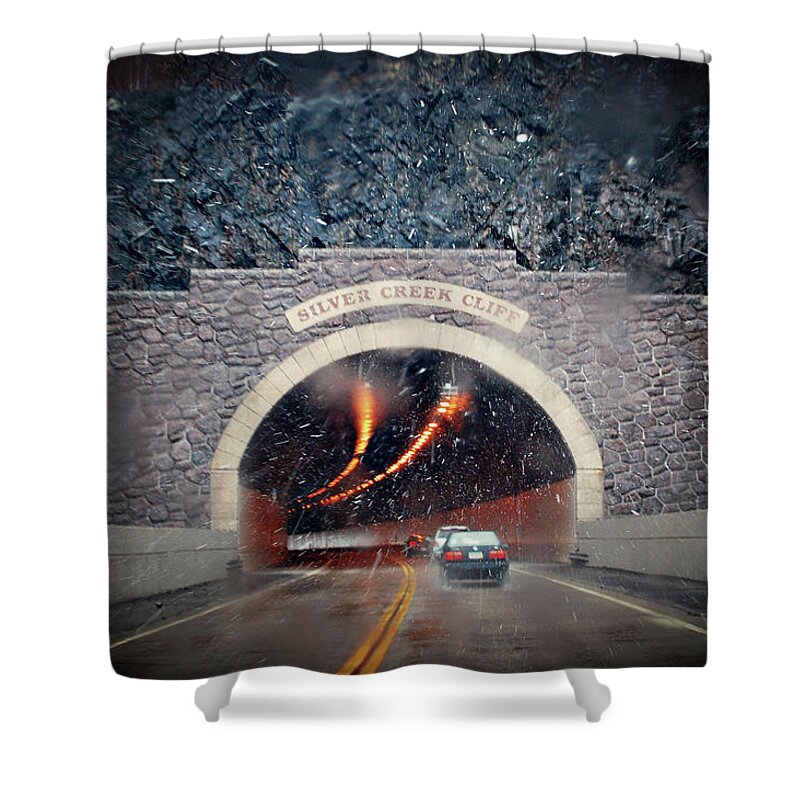 Snow Shower Curtain featuring the photograph Tunnel On Snowy Day by Kristine Leuze