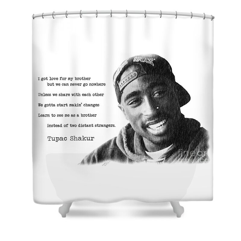 2pac Shower Curtain featuring the drawing Tupac by Jonas Luis