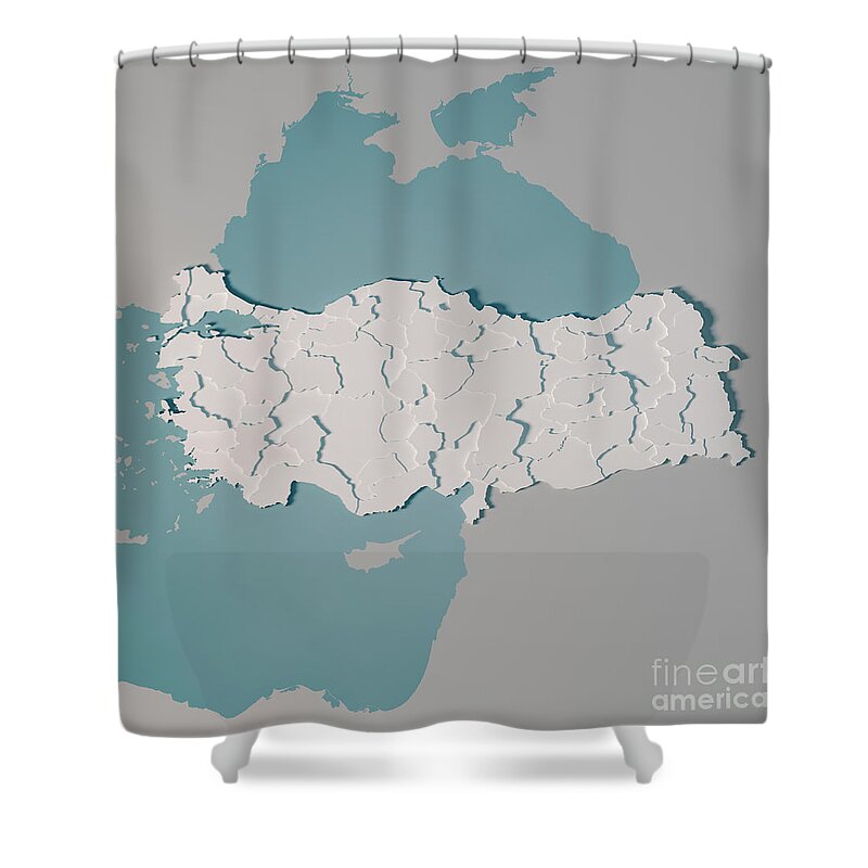 Turkey Shower Curtain featuring the digital art Turkey Country Map Administrative Divisions 3D Render by Frank Ramspott