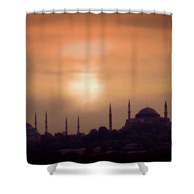 Scenics Shower Curtain featuring the photograph Turkey, Istanbul, Blue Mosque And Hagia by Daryl Benson