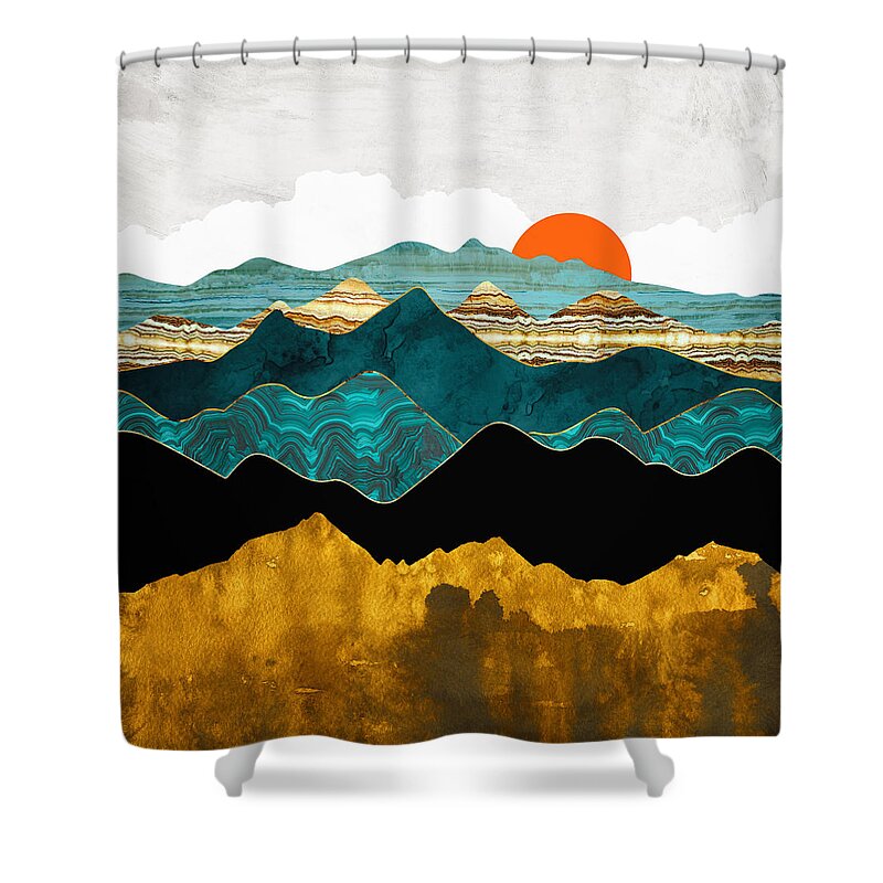 Digital Shower Curtain featuring the digital art Turquoise Vista by Spacefrog Designs