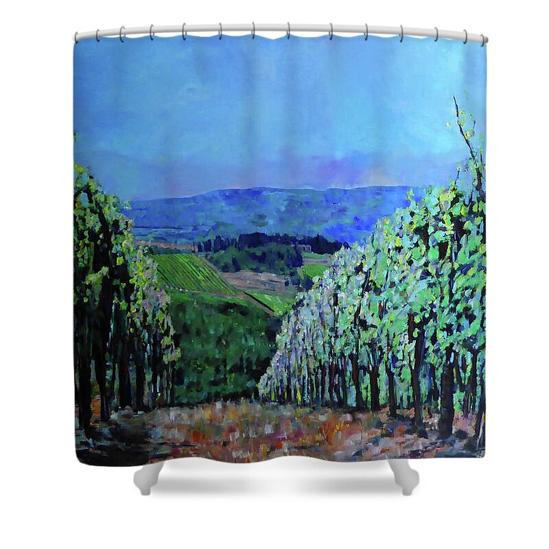 Italy Shower Curtain featuring the mixed media Tuscany Village by Sarah Ghanooni