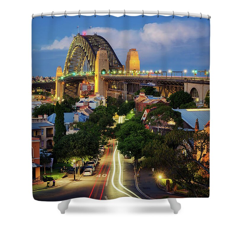 Tranquility Shower Curtain featuring the photograph Twilight Over The Harbour Bridge by Photography By Maico Presente
