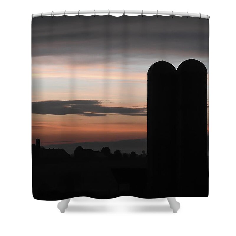 Pink Clouds Shower Curtain featuring the photograph Twilight Silos by Tana Reiff