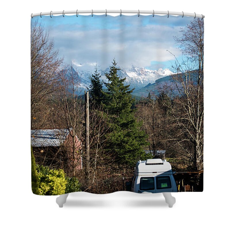 Twin Sisters From Grill Parking Lot Shower Curtain featuring the photograph Twin Sisters from Grill Parking Lot by Tom Cochran
