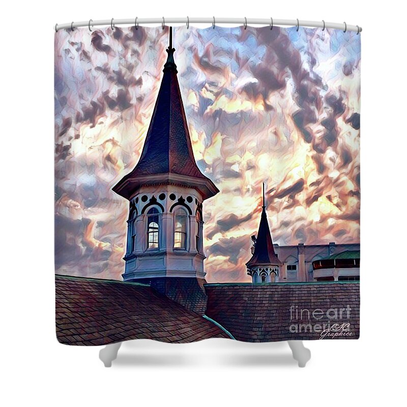 Churchill Downs Shower Curtain featuring the digital art Twin Spires by CAC Graphics