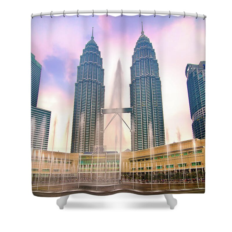 Southeast Asia Shower Curtain featuring the photograph Twin Tower At Klcc by Seng Chye Teo
