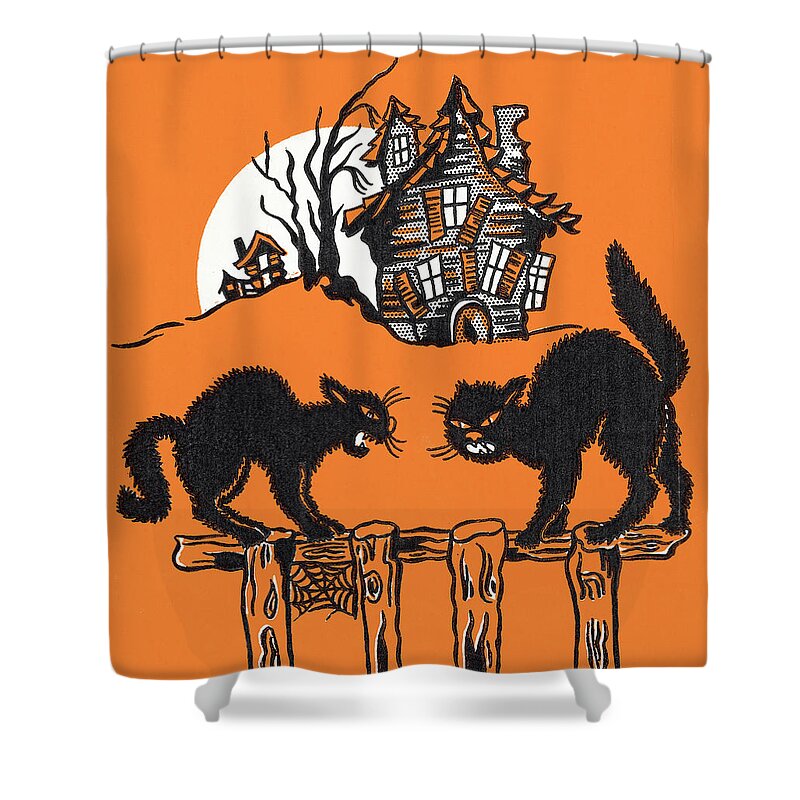 Afraid Shower Curtain featuring the drawing Two black cats by CSA Images