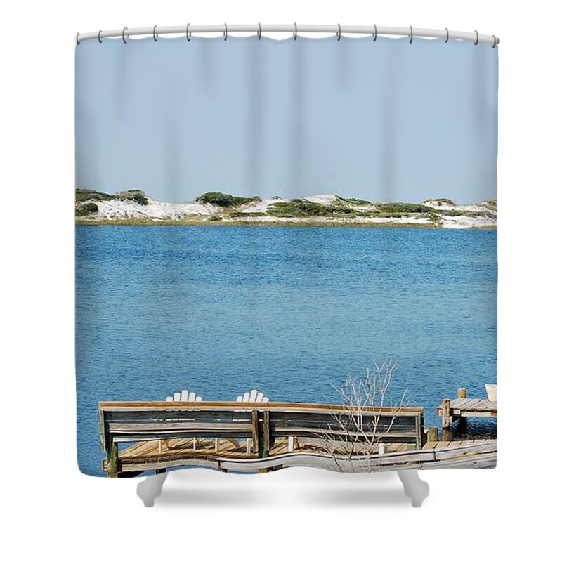 Two Chairs Shower Curtain featuring the photograph Two Chairs With A View by Dennis Schmidt