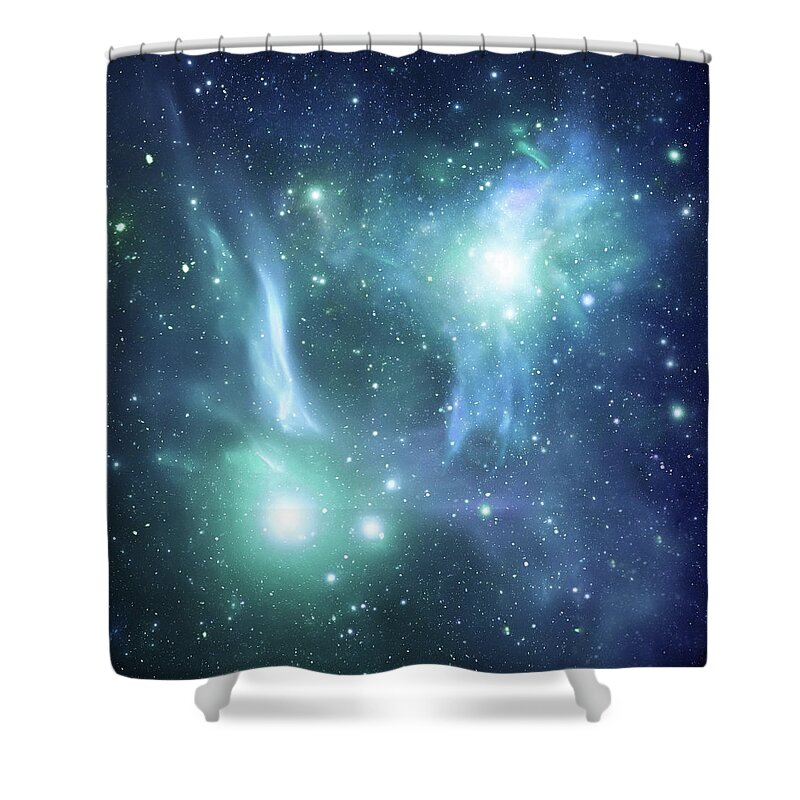 Constellation Shower Curtain featuring the photograph Two Cyan Space Galaxy by Sololos