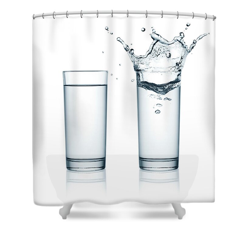 Alcohol Shower Curtain featuring the photograph Two Glasses Of Water, One With Splashes by Julichka