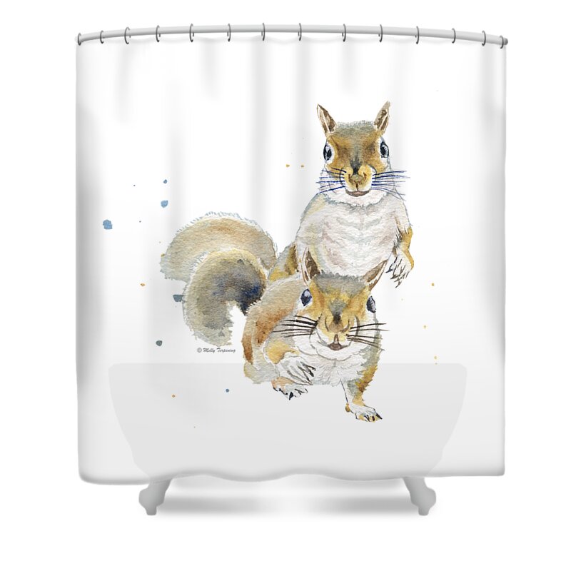 Squirrel Shower Curtain featuring the painting Two Squirrels by Melly Terpening