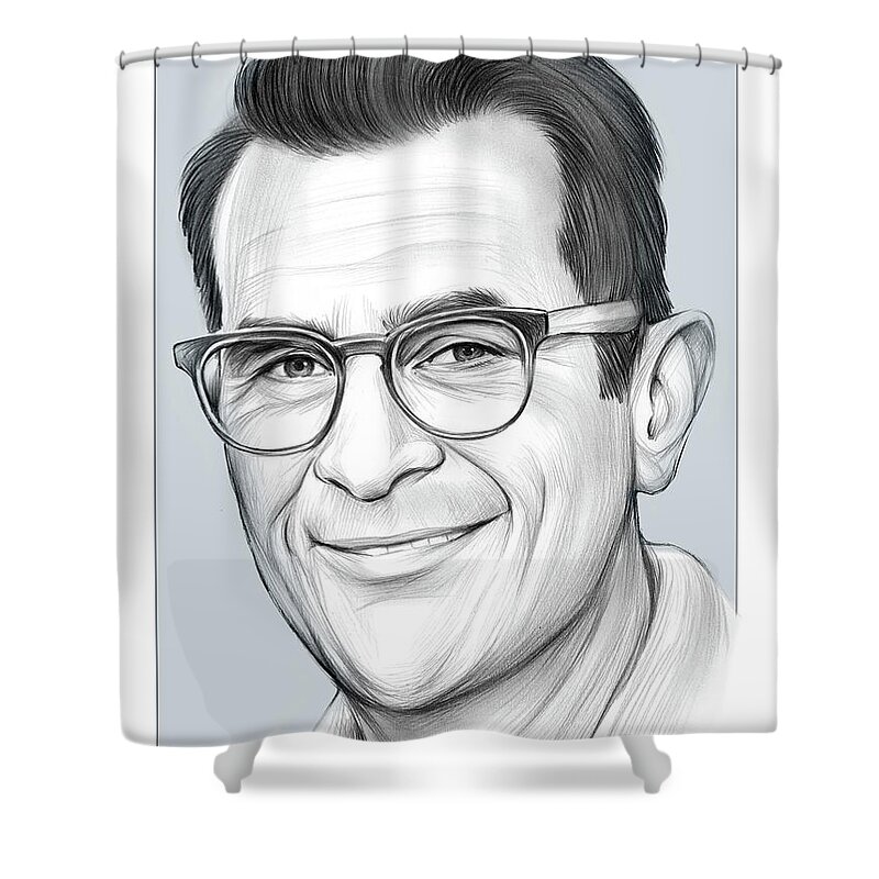 Ty Burrell Shower Curtain featuring the drawing Ty Burrell by Greg Joens