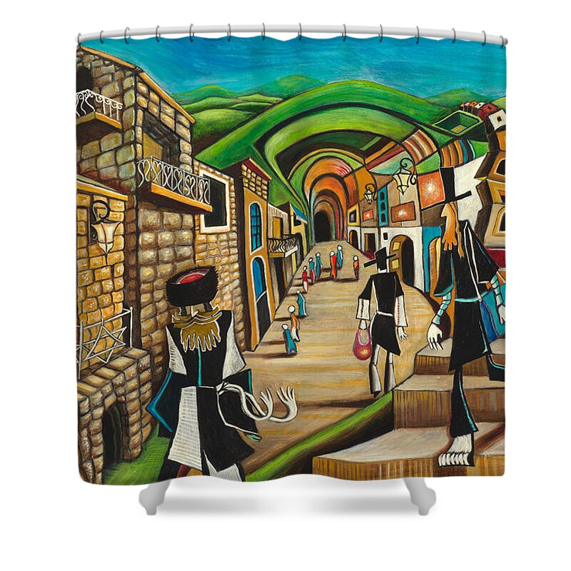 Nature Shower Curtain featuring the painting Tzfat The Way I See It by Yom Tov Blumenthal