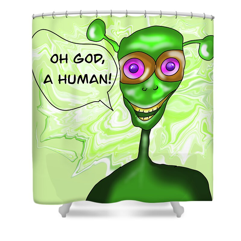 Ufo Male Shower Curtain featuring the painting UFO Male by Patricia Piotrak