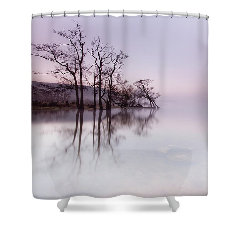 Landscape Shower Curtain featuring the photograph Ullswater Mist at Sunrise by Anita Nicholson