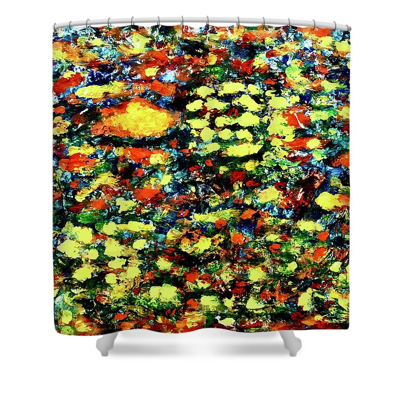 Abstract Sea Fish Children Colorful Shower Curtain featuring the painting Under the Sea by Thomas Santosusso