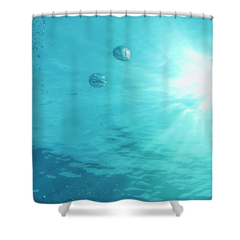 Underwater Shower Curtain featuring the photograph Underwater Sunbeams And Bubbles by Jodijacobson