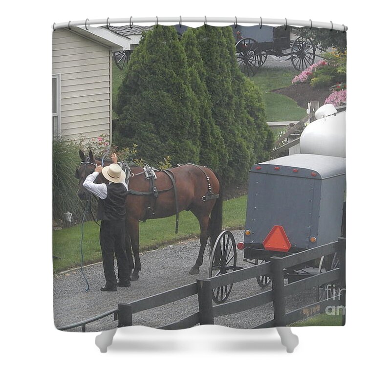 Amish Shower Curtain featuring the photograph Unhitching the Horse on a Sunday by Christine Clark