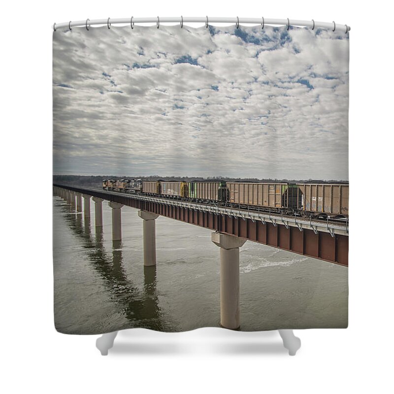 Railroad Shower Curtain featuring the photograph Union Pacific 4091 heads over the Tennessee River by Jim Pearson