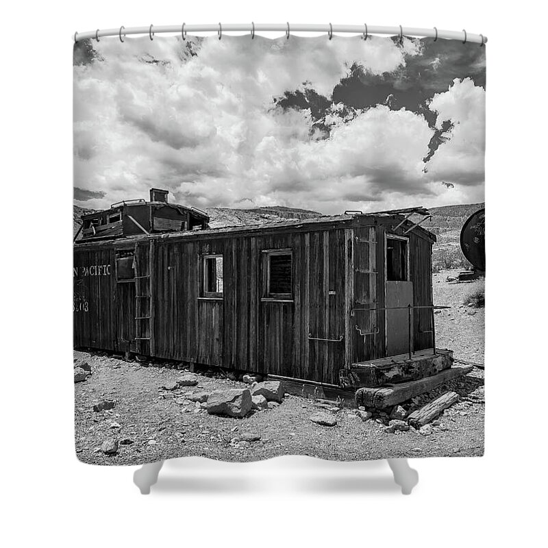 Union Pacific Shower Curtain featuring the photograph Union Pacific Caboose by Mike Ronnebeck