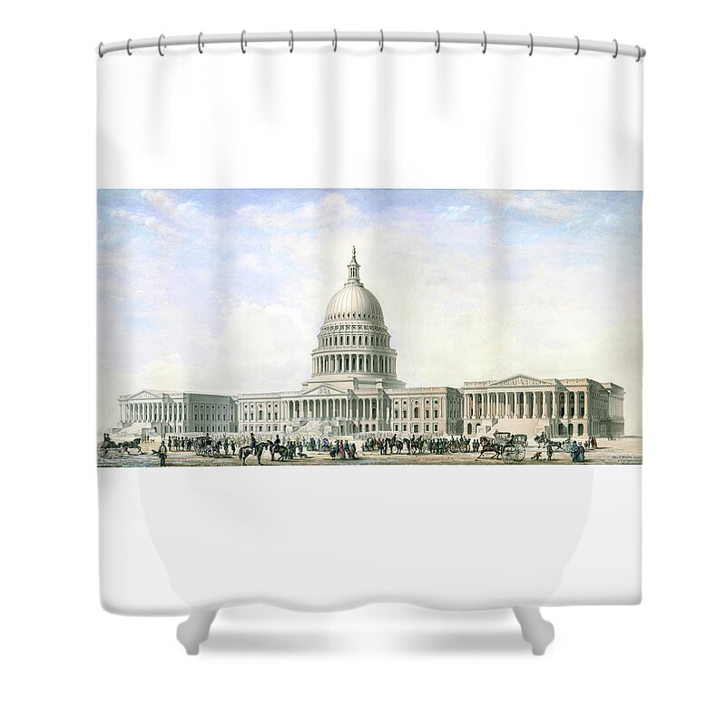 United States Capitol Shower Curtain featuring the drawing United States Capitol Design for New Dome and Wings 1855 by Thomas Ustick Walter