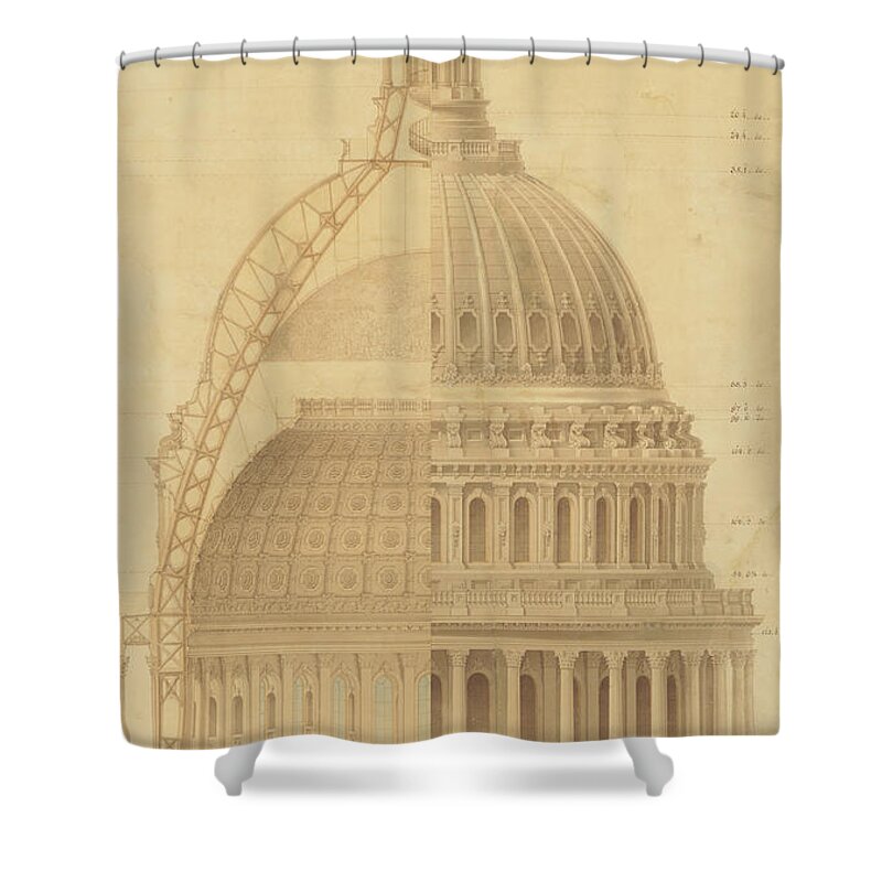 Thomas Ustick Walter Shower Curtain featuring the drawing United States Capitol, Section of Dome, 1855 by Thomas Ustick Walter