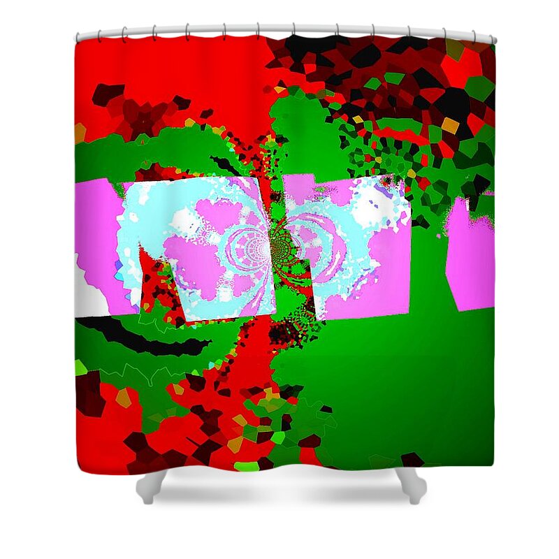Abstract Shower Curtain featuring the digital art Unwrapping Christmas Presents by Cliff Wilson