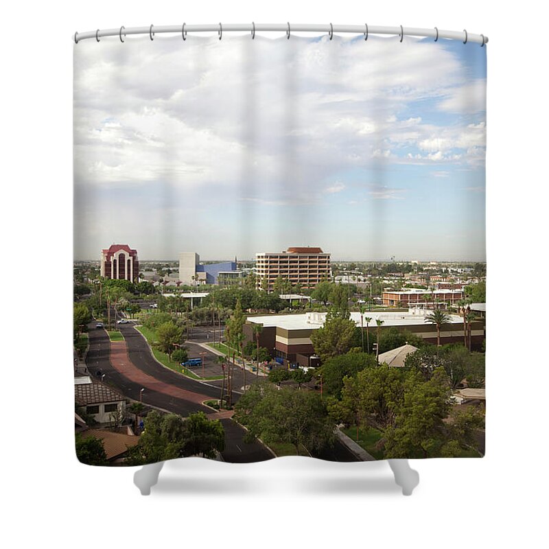 Arizona Shower Curtain featuring the photograph Urban Mesa Arizona Aerial View Of City by Terryfic3d