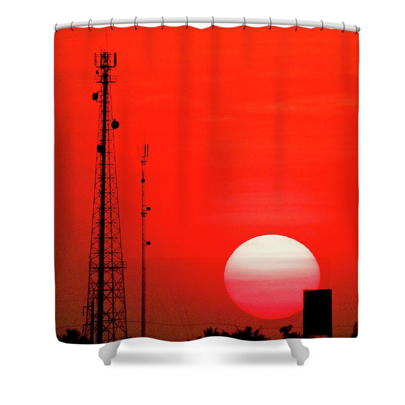 Outdoors Shower Curtain featuring the photograph Urban Sunset And Radiostation Tower by Rosita So Image