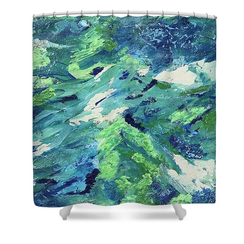 Blue. Green Turquoise Sea Idea Alive Horizon Mediterranean Sea - Turkey Shower Curtain featuring the painting Urla Horizon by Medge Jaspan