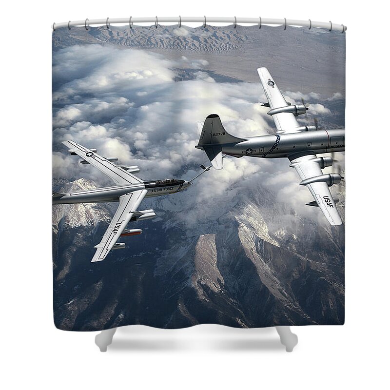 U.s. Air Force Shower Curtain featuring the digital art U.S. Air Force B-47E Stratojet and KC-97G by Erik Simonsen