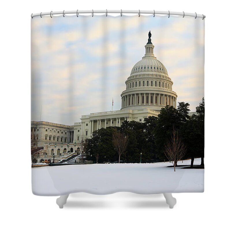 Dawn Shower Curtain featuring the photograph Us Capital by Tongshan