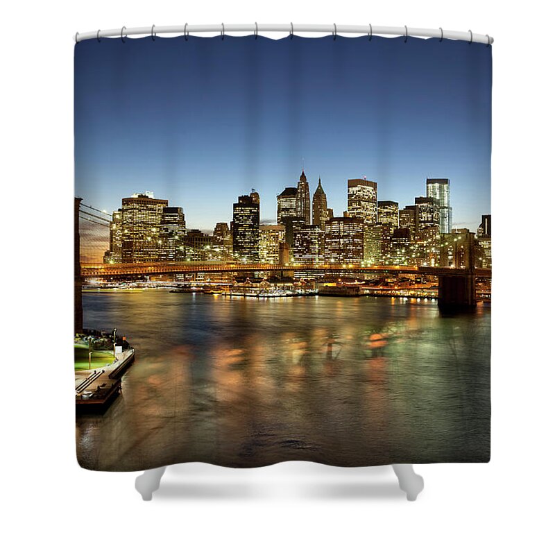 Estock Shower Curtain featuring the digital art Usa, New York, Manhattan Skyline by Massimo Ripani