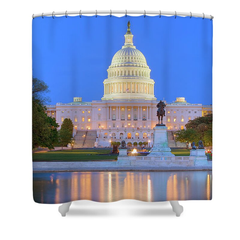 Statue Shower Curtain featuring the photograph Usa, Washington Dc, Capitol Building by Travelpix Ltd