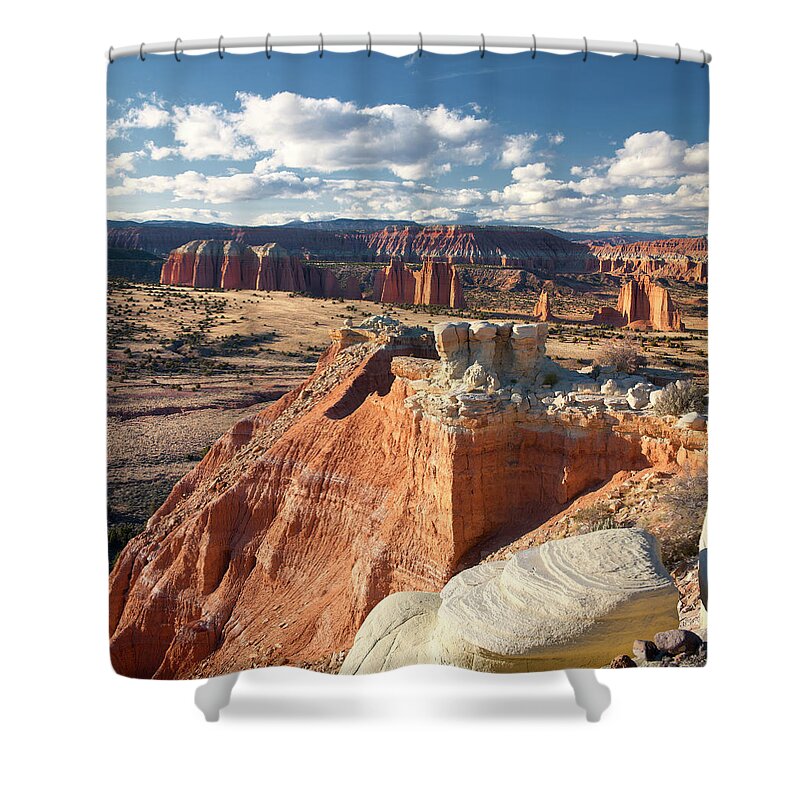 Estock Shower Curtain featuring the digital art Utah, Capitol Reef National Park, Upper Cathedral Valley by Massimo Ripani