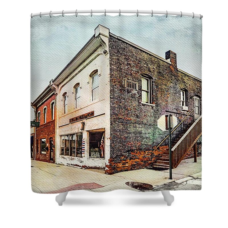  Shower Curtain featuring the photograph Utica Barber Shop DSC_0330 Watercolored by Michael Thomas