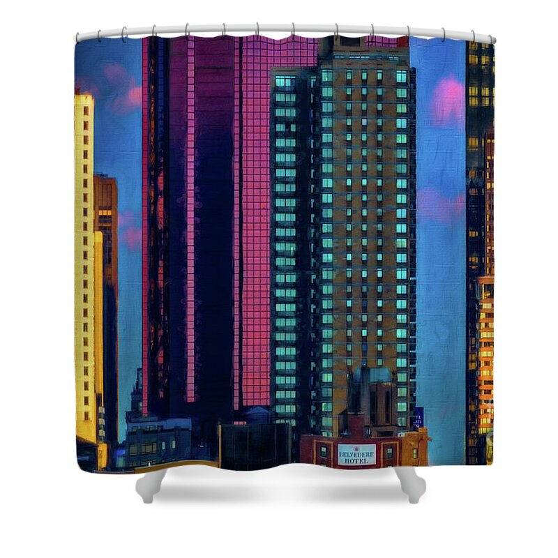 New York Shower Curtain featuring the photograph Vibrant New York City Belvedere Hotel by Doug Sturgess