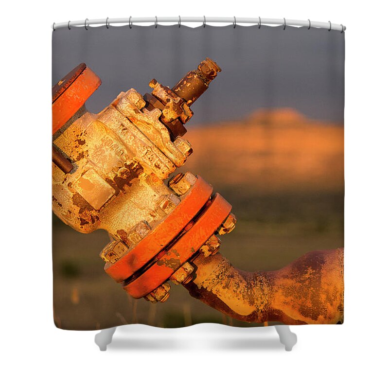 Oil And Gas Shower Curtain featuring the photograph Valve and Huerfanito by Jonathan Thompson