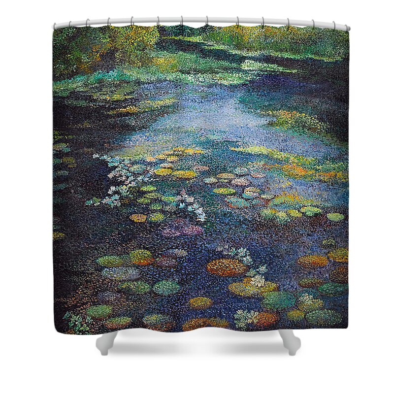  Shower Curtain featuring the painting Vancouver's Water Lily Pond, an Inspiration by Rita Hoffman Shulak