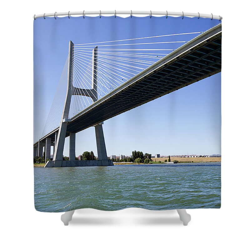 Long Shower Curtain featuring the photograph Vasco Da Gama Contemporary Cable-stayed by Alanphillips