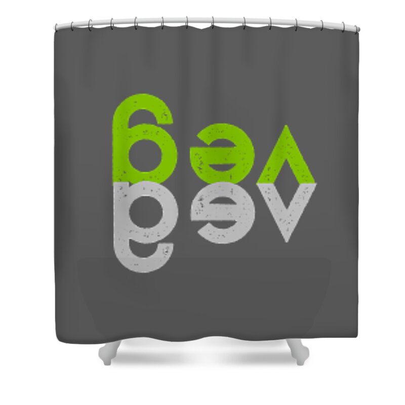  Shower Curtain featuring the drawing VEG right to left - green and gray by Charlie Szoradi