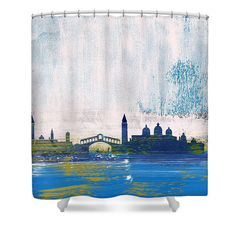 Venice Shower Curtain featuring the mixed media Venice Abstract Skyline I by Naxart Studio
