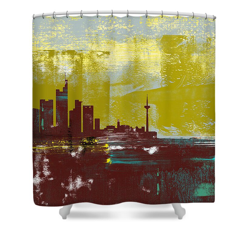 Venice Shower Curtain featuring the mixed media Venice Abstract Skyline II by Naxart Studio