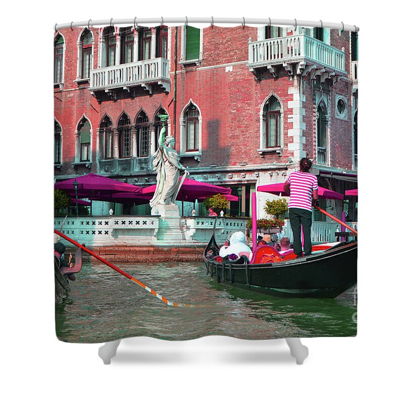 Venice Shower Curtain featuring the photograph Venetian Gondoliers by Aicy Karbstein