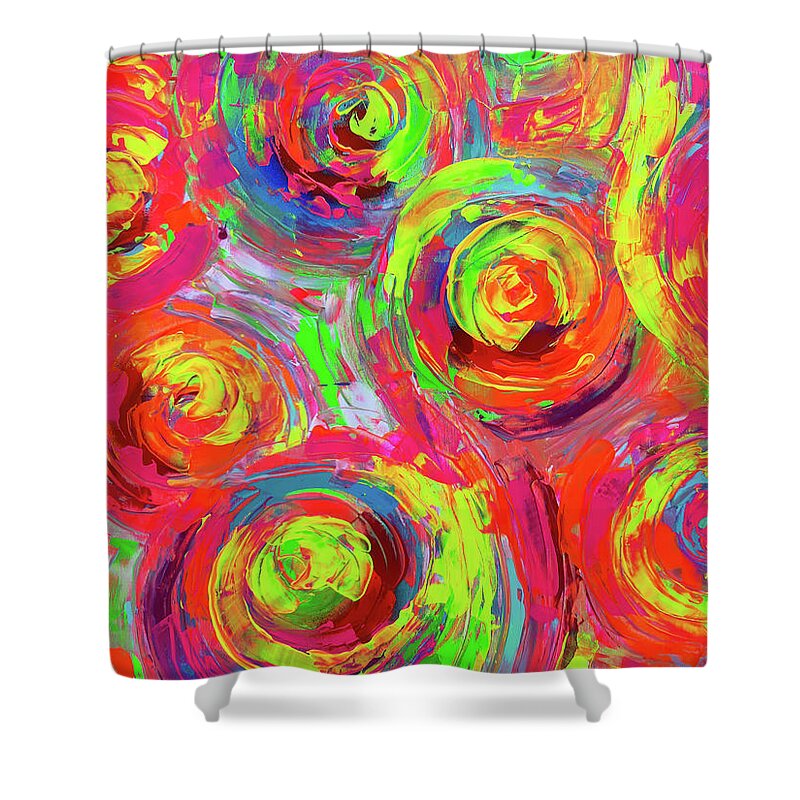 Abstract Shower Curtain featuring the painting Vibrant Colourful Textured Relief Abstract Painting - Detail from Gypsy Dance 11 by Tiberiu Soos