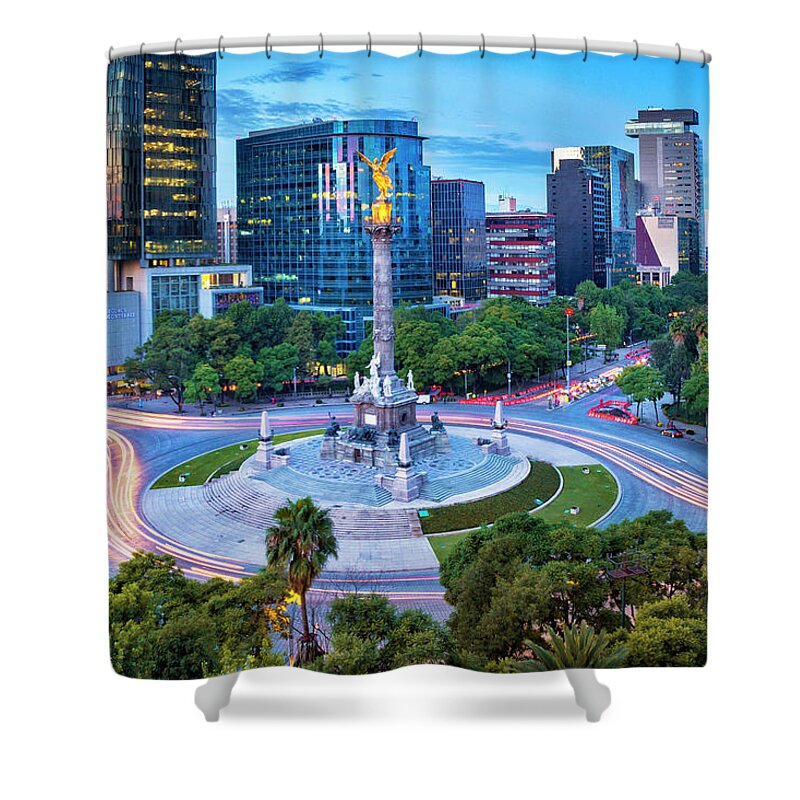 Estock Shower Curtain featuring the digital art Victory Column, Mexico City, Mexico by Claudia Uripos