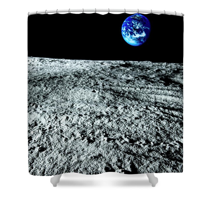 Textured Shower Curtain featuring the photograph View Of Earth From The Moon by Caspar Benson