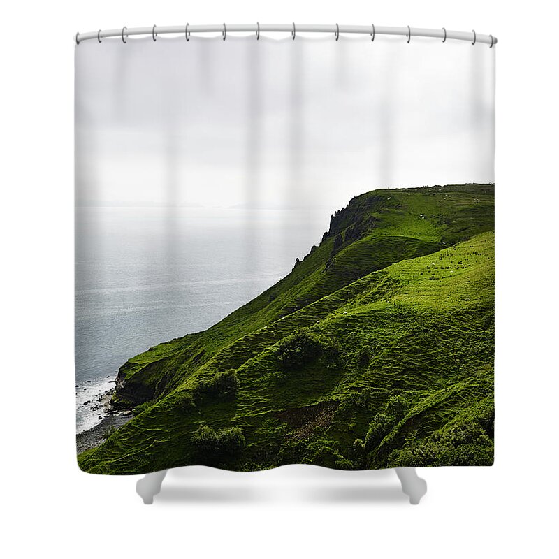 Tranquility Shower Curtain featuring the photograph View Of Green Cliffs by Johner Images