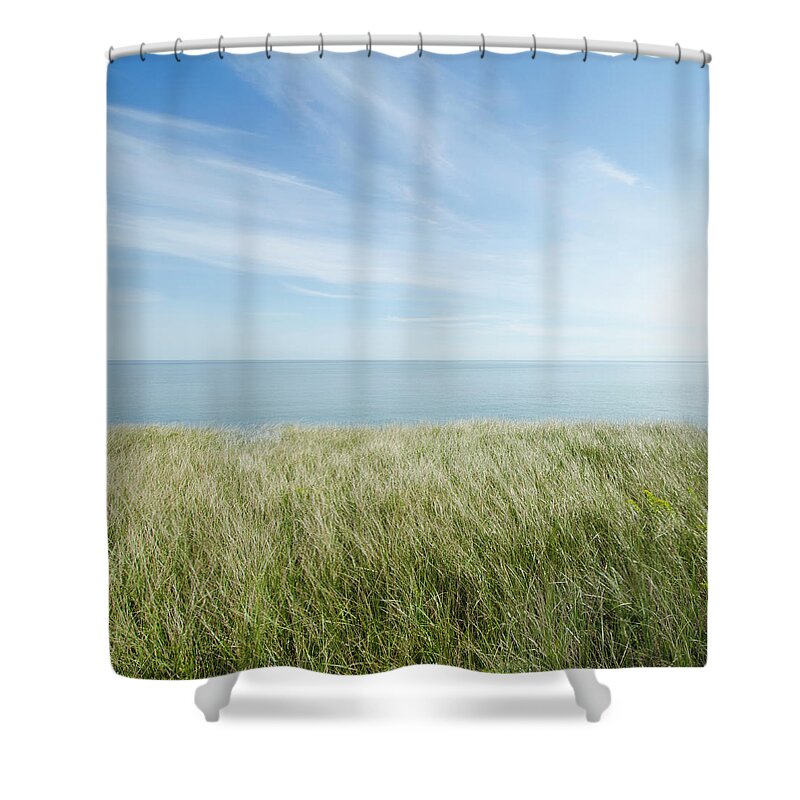 Scenics Shower Curtain featuring the photograph View Of Sea From Grassy Bluff by Nine Ok